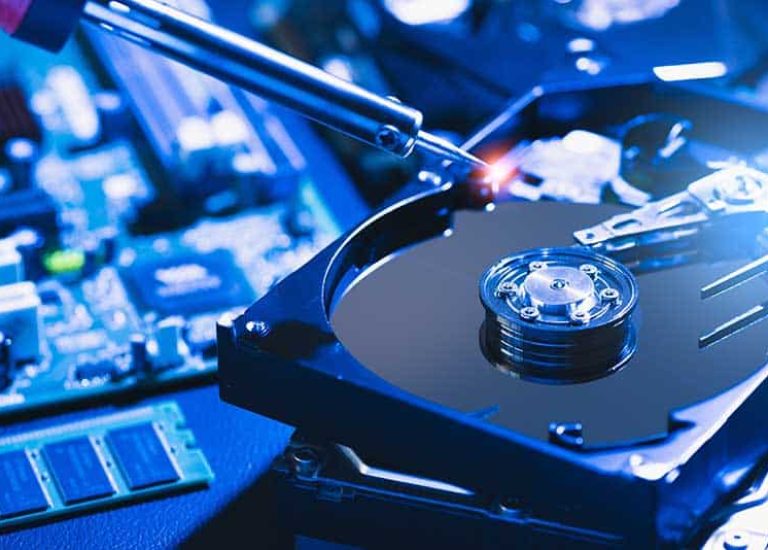 The abstract image of inside of hard disk drive on the technicia